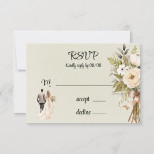 Cartons Réponse Mariage Fleurs de mariés et mariées vert clair