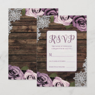 Cartons Réponse Mariage Fleurs Mauves Poussiéreuses Roses Bois Rus