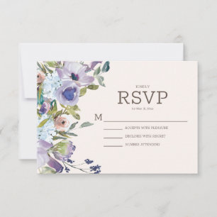 Cartons Réponse Mariage Floral Aquarelle Bleu Poussiéreux Lilas Bo