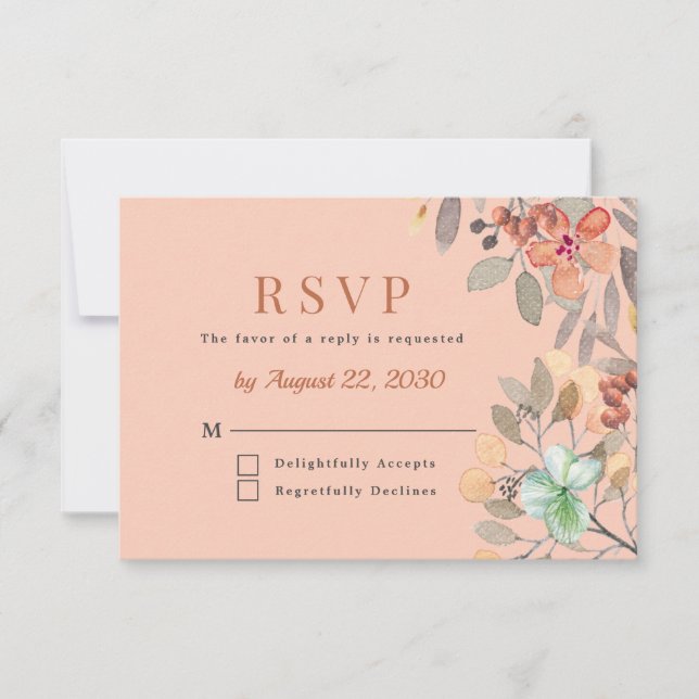 Cartons Réponse Mariage floral aquarelle cuivre chic (Devant)