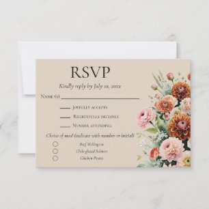 Cartons Réponse Mariage floral aquarelle orange rouille vert sauge