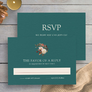 Cartons Réponse Mariage Floral Aquarelle Terracotta Automne Bleu-v