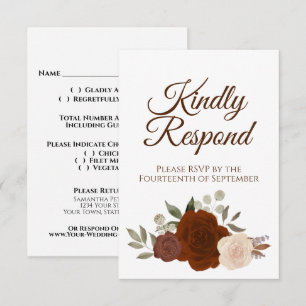 Cartons Réponse Mariage Floral Automnal Rustique Orange Roses