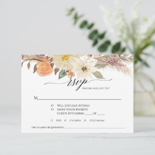Cartons Réponse Mariage Floral Automnal Terrien Bohème Herbe de Pa
