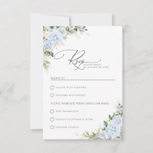 Cartons Réponse Mariage Floral aux Hortensias Bleus Avec Choix de