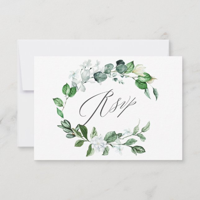 Cartons Réponse Mariage floral blanc blanc de couronne de verdure  (Dos)