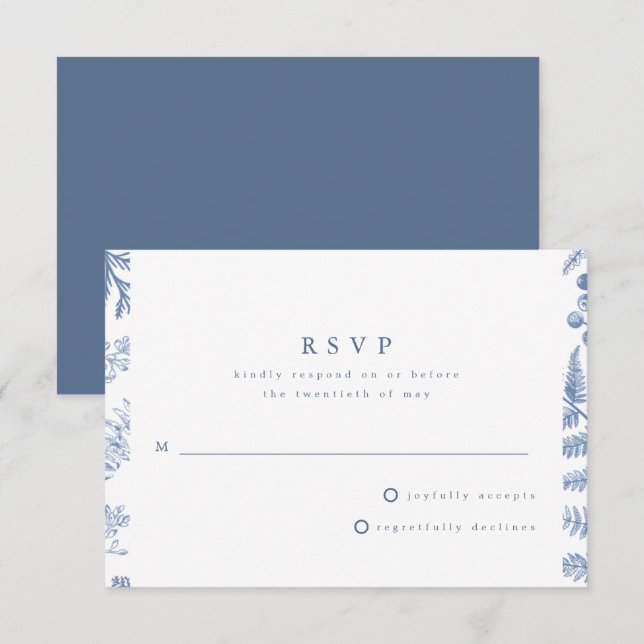 Cartons Réponse Mariage floral bleu blanc saule (Devant / Derrière)
