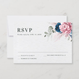 Cartons Réponse Mariage floral bleu bleu bleu pastel rose
