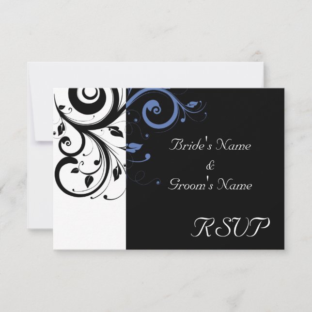 Cartons Réponse Mariage Floral Bleu Bleuet Perwinkle Noir (Devant)