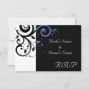 Cartons Réponse Mariage Floral Bleu Bleuet Perwinkle Noir