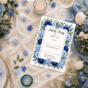 Cartons Réponse Mariage Floral Bleu Élégant