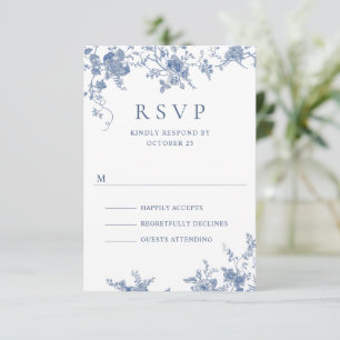Cartons Réponse Mariage floral bleu élégant victorien français