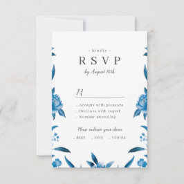 Cartons Réponse Mariage floral bleu et blanc à l'aquarelle