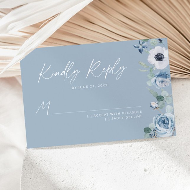Cartons Réponse Mariage floral bleu foncé (Créateur téléchargé)