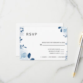 Cartons Réponse Mariage Floral bleu français moderne