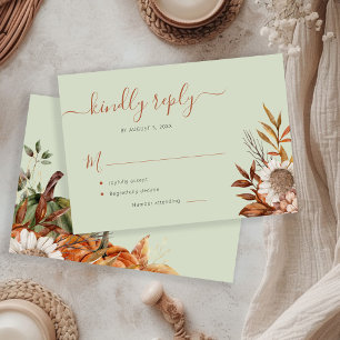 Cartons Réponse Mariage floral bohème avec feuillage vert sauge ro