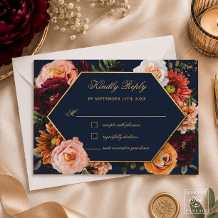 Cartons Réponse Mariage Floral Bordeaux Orange Rouille Marine Maus