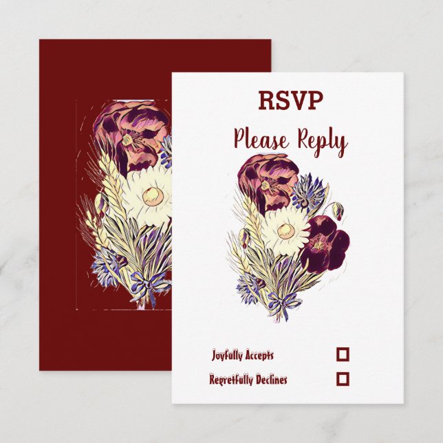 Cartons Réponse Mariage Floral Bourguignon Rustique Élégant  (Devant / Derrière)