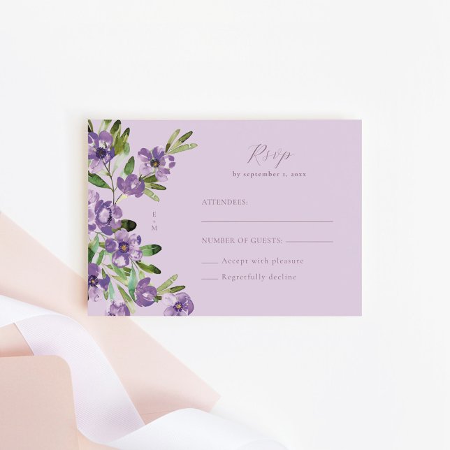 Cartons Réponse Mariage floral classique sophistiqué violet (Créateur téléchargé)