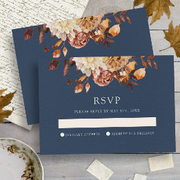 Cartons Réponse Mariage Floral d'Automne en Bleu Marine