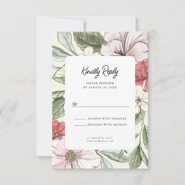 Cartons Réponse Mariage floral de chute rose et de neige (Devant)