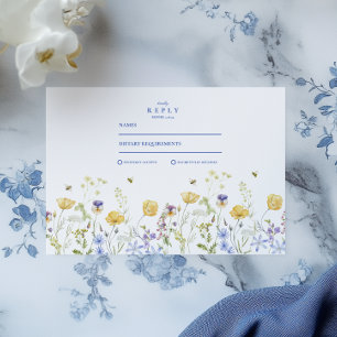 Cartons Réponse Mariage floral de crête bleue Dusty