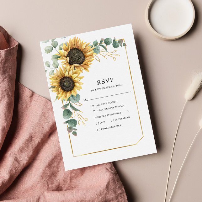 Cartons Réponse Mariage floral de tournesol Eucalyptus (Floral Sunflower Greenery Watercolor Wedding RSVP Enclosure Card)