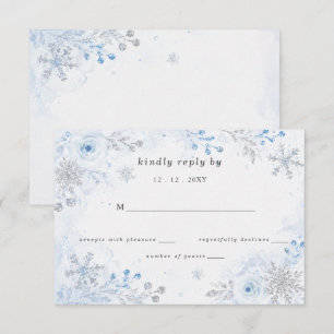 Cartons Réponse Mariage Floral d'Hiver aux Flocons de Neige Bleu A