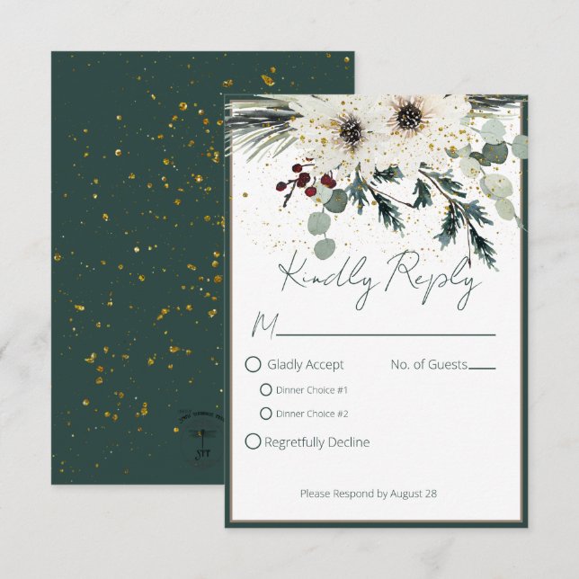 Cartons Réponse Mariage Floral d'hiver des baies rustiques (Devant / Derrière)