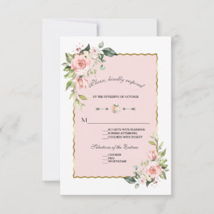 Cartons Réponse Mariage floral doré Blush aquarelle Charme