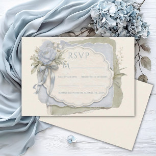 Cartons Réponse Mariage Floral Élégant Bleu et Sauge Vintage
