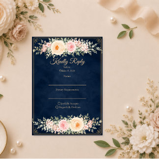 Cartons Réponse Mariage Floral Élégant en Nuit
