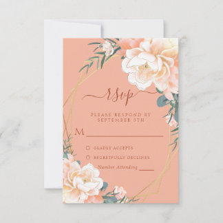 Cartons Réponse Mariage floral en terre cuite Blush Peach Gold