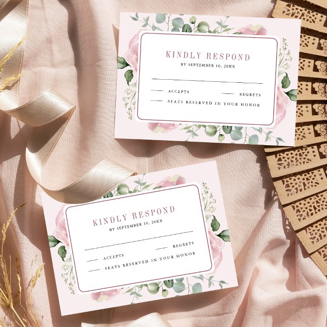 Cartons Réponse Mariage Floral Eucalyptus Rose Pâle (Créateur téléchargé)