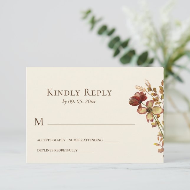 Cartons Réponse Mariage floral Fleur sauvage simple brûlé (Debout devant)