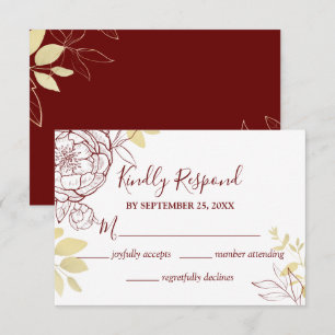 Cartons Réponse Mariage floral foncé rouge Bourgogne et pivoine do