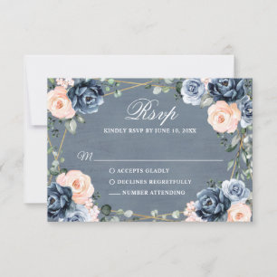 Cartons Réponse Mariage floral géométrique bleu foncé