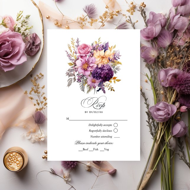 Cartons Réponse Mariage floral Mauve et Gold (Créateur téléchargé)