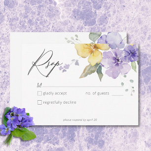Cartons Réponse Mariage Floral Moderne aux Violettes Jaunes et Vio