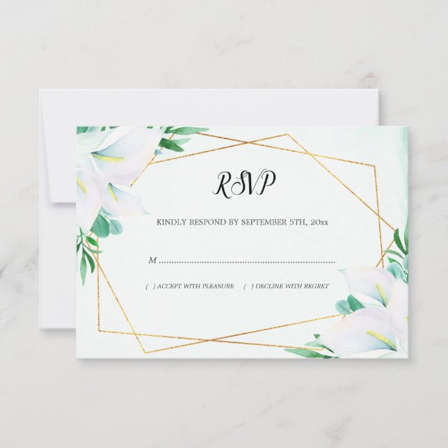 Cartons Réponse Mariage floral moderne géométrique blanc Calla Lil (Devant)