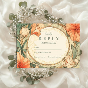 Cartons Réponse Mariage floral orange brûlé