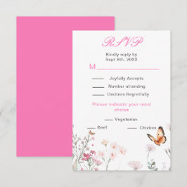 Cartons Réponse Mariage Floral Papillon Rose Foncé de Printemps