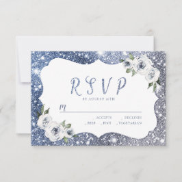 Cartons Réponse Mariage floral parties scintillant bleu étincelant