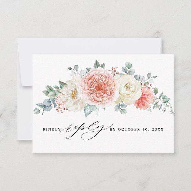 Cartons Réponse Mariage Floral Pastel Rose de la Saint-Jean (Devant)