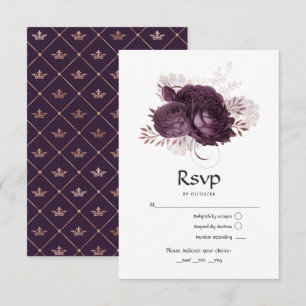 Cartons Réponse Mariage floral pourpre foncé et or rose