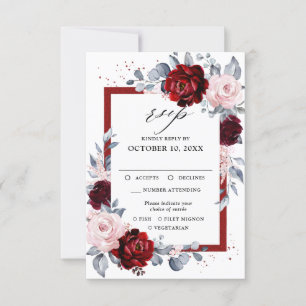 Cartons Réponse Mariage Floral Poussiéreux Bleu Ardoise Bourgogne