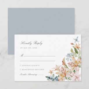 Cartons Réponse Mariage Floral Printemps Aquarelle Bleu Poussiéreu
