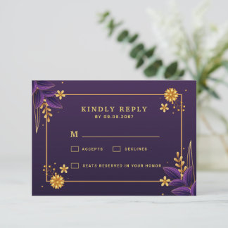 Cartons Réponse Mariage Floral Purple & Gold Aesthetics