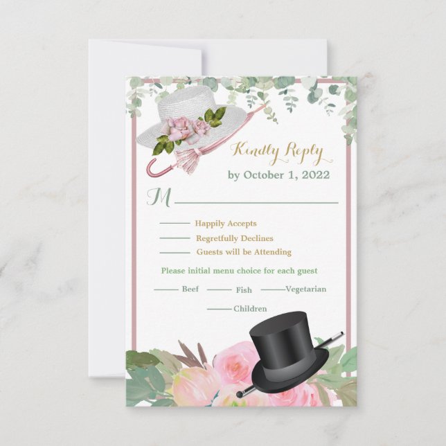 Cartons Réponse Mariage floral romantique rose pâle (Devant)