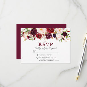 Cartons Réponse Mariage Floral Rose Bourgogne Élégant Aquarelle